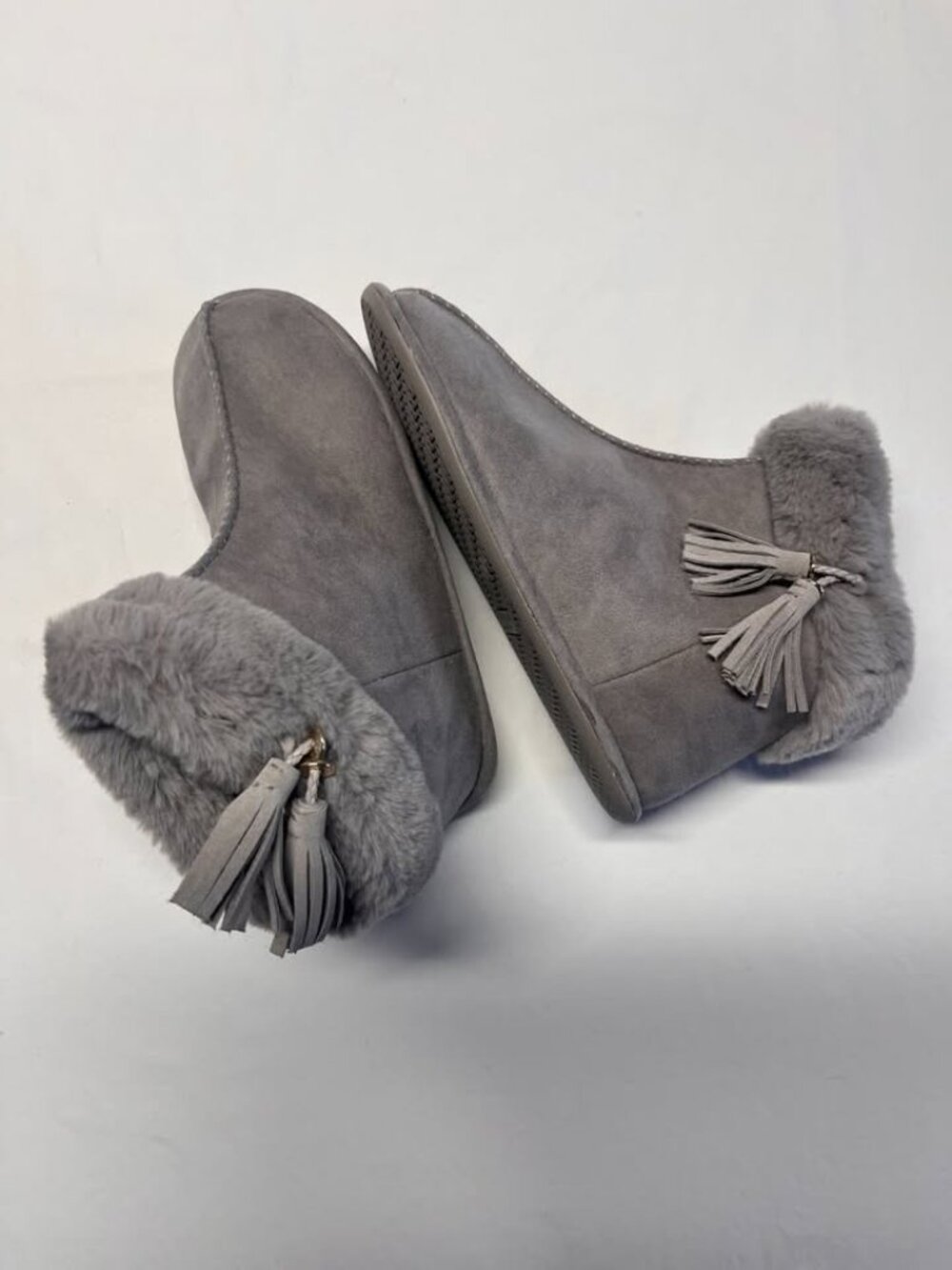 Ted Baker Grey Faux Fur Tassel Slipper Boots - Women's Size 7